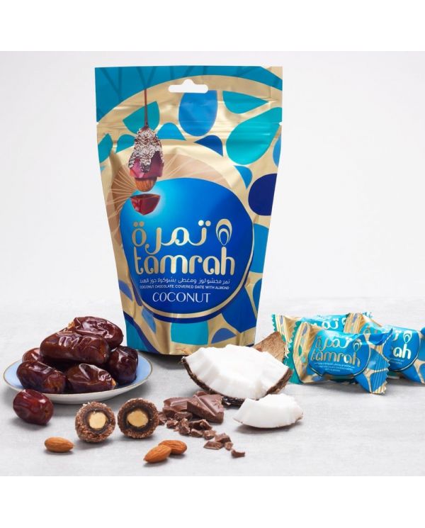 Tamrah Coconut - Dattes aux amandes enrobées de Chocolat au lait et de Noix de Coco
