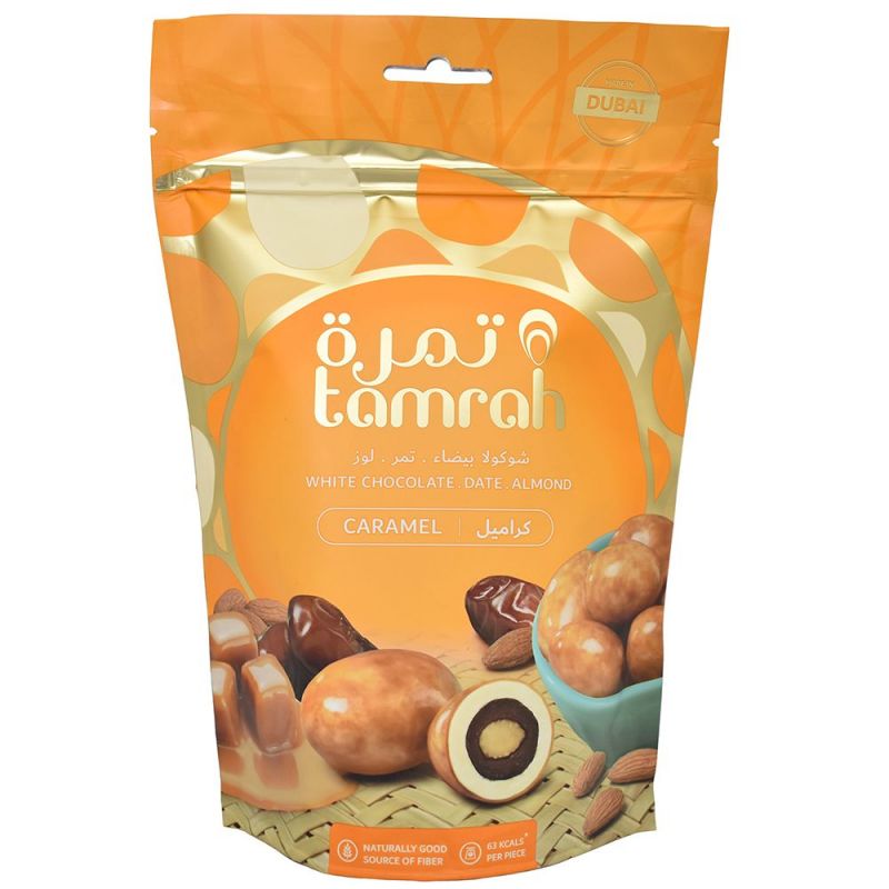 Tamrah Caramel - Dattes aux amandes enrobées de Chocolat blanc et Caramel