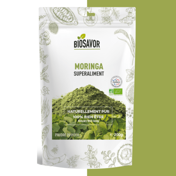 Poudre de Moringa Bio - Energie & Système immunitaire - 200g - Biosavor